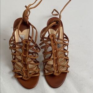 Jimmy Choo cognac tan brown strappy heeled sandals 37